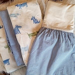 3 Pottery Barn Kids Fitted Baby Crib Sheets and Gingham Cribskirt
